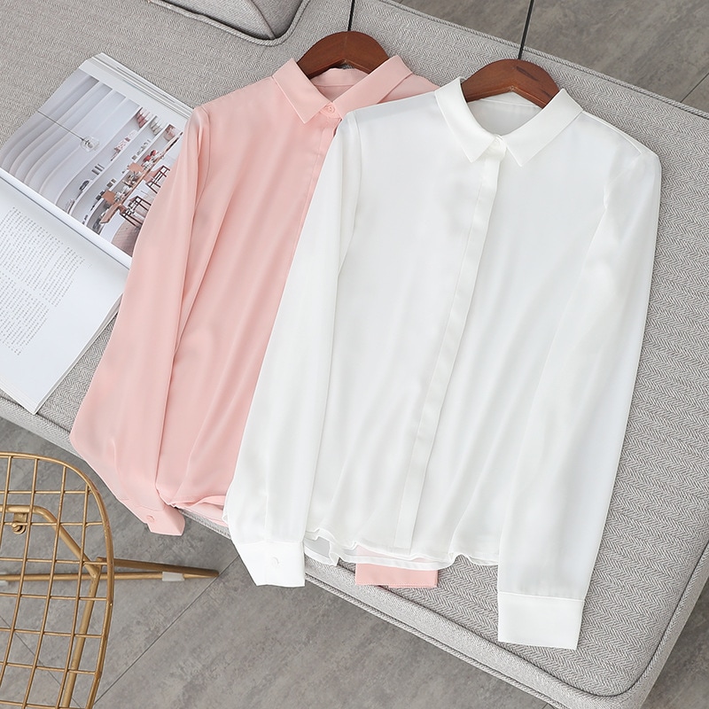 女性の春のシフォン長袖プロの白いシャツ作業服オールマッチのインタビューシャツ優れた通気性とドレープ 最大89％オフ 人気定番