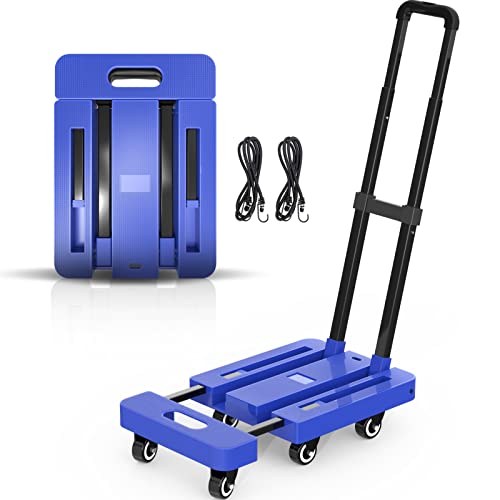 SPACEKEEPER キャリーカート 折りたたみ台車 耐荷重200KG 軽量 静音 小型 コンパクト 手押し台車 伸縮荷台 固定ロープ付き 運びに便利 (延長型) ブルー 4,827円