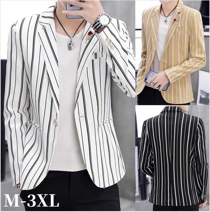 【期間特典】テーラードジャケット メンズ カジュアルジャケット ストライプ柄 ブレザー 長袖 スリム 細身 かっこいい 春秋 アウター ストリート系 メンズファッション