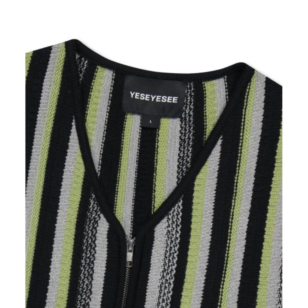 YESEYESEE イエスアイシー ニットベスト Qoo10 イェスアイシー Stripe Knit ZipU ベスト