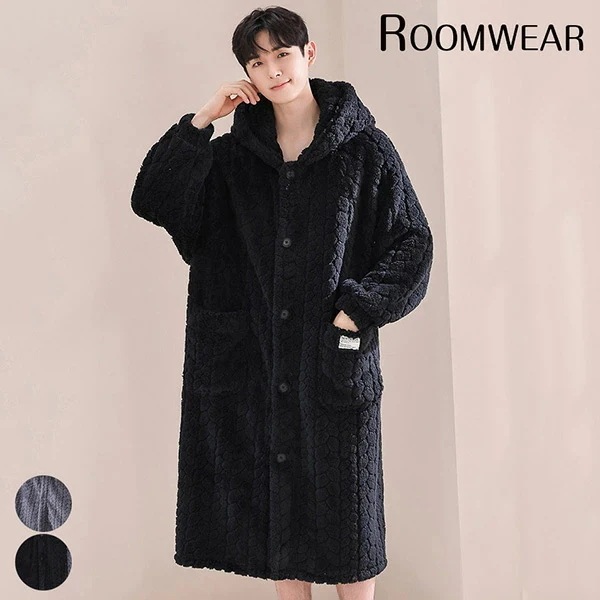ルームウェア もこもこ モコモコパジャマ バスローブ メンズ パジャマ 冬 長袖 ナイトガウン 着る毛布 前開き フード付き パジャマ 寝巻き 裏起毛 部屋着 プレゼント 暖かい ギフト バレンタイン