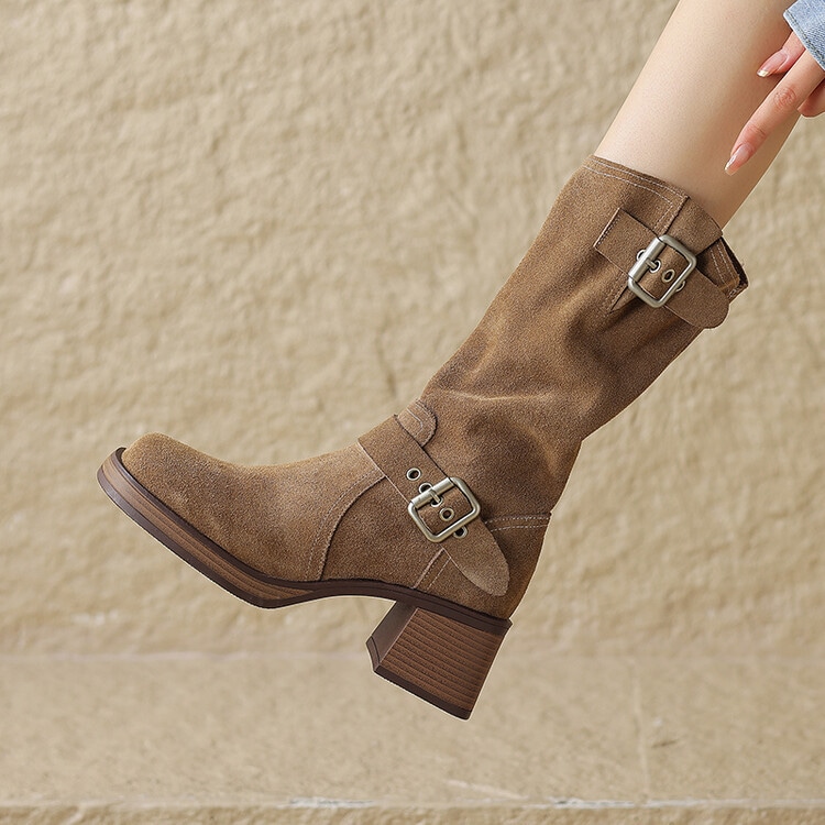 ロングブーツ レディース ロング丈 ナイトブーツ 復古 スエード調 太ヒール ローヒール 美脚ブーツ 可愛い シンプル おしゃれ 美脚 歩きやすい 秋冬 通勤 黒-45