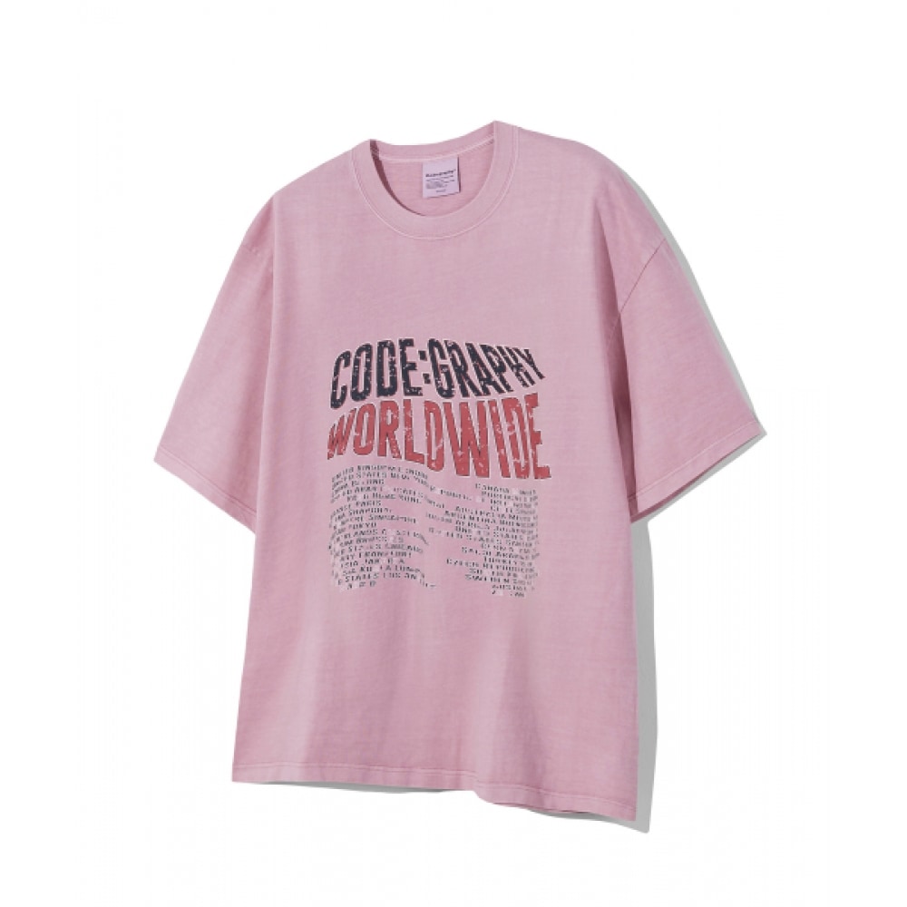 CODEGRAPHY ピグメントウェーブ ワールドワイド 半袖Tシャツ_インディピンク