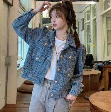 デニム ジャケット ルーズ ポケットあり Gジャン 上着 ショート丈 長袖 襟付き 角襟 ストレート スマート 前開き デニム ブルーデニム 大人可愛い カジュアル おしゃれ レトロ ヴィンテージ