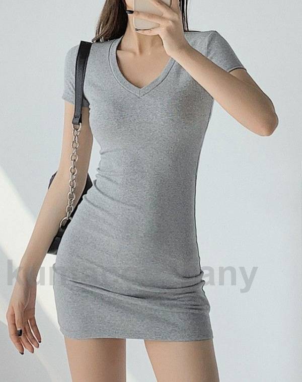 タイト ワンピース ミニ ショート レディース 春夏 半袖 ミニワンピース ボディコンワンピース Vネック 黒 夏 春 ボディコン セクシー カジュアル シンプル 7,148円