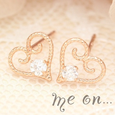 me on... K10PG K10YG キュービックジルコニアC ロマンティックプチハートピアス