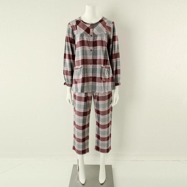 綿カシミア先染めチェックパジャマ 女性パジャマセット VPA4463WT