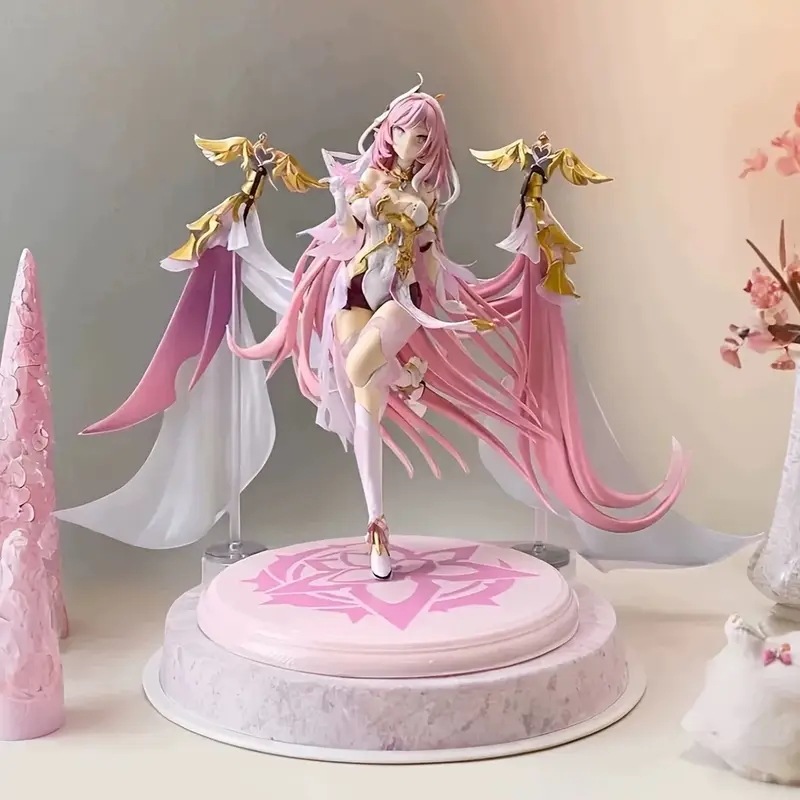 ピンクのアニメスタイルのフィギュア - アーセー収集品金色のアクセントと詳細な翼&スピアのデザインデスクまたは車の装飾ホリデーイデアゲームキャラクターの収集品アニメフィギュア
