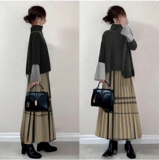 2025作気質ニットセットアップ着痩せハイネックセータートップスロングスカート二点セット百掛けレディースファッション福袋大きめサイズ