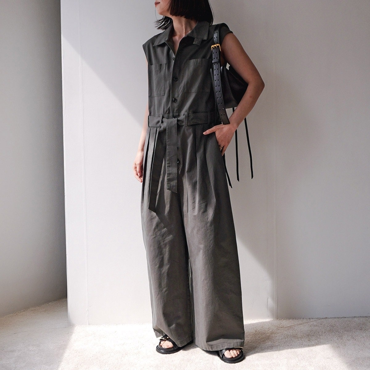 oll オール ジャンプスーツ stand collar jumpsuit 512-05517 レディース オールインワン ワイドパンツ ノースリーブ スタンドカラー 85 【mega】