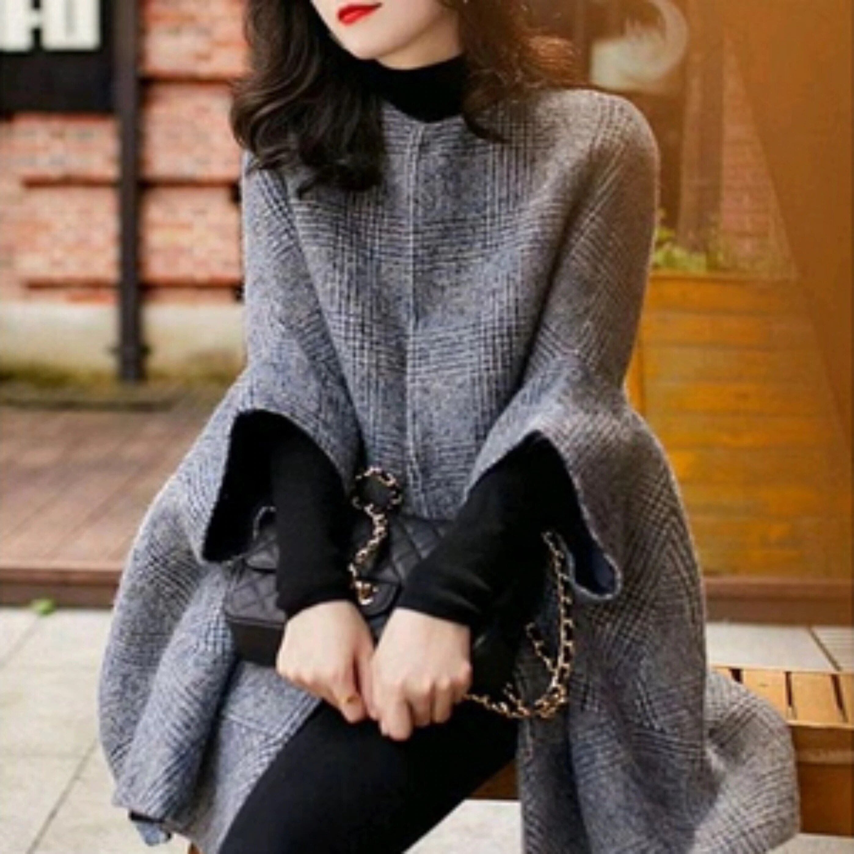 アウター コート ポンチョ ノーカラーコート ショート ショート丈 膝上 袖あり 長袖 Uネック 襟なし ノーカラー フレア 前開き かわいい 大人可愛い きれいめ シンプル カジュアル おしゃれ