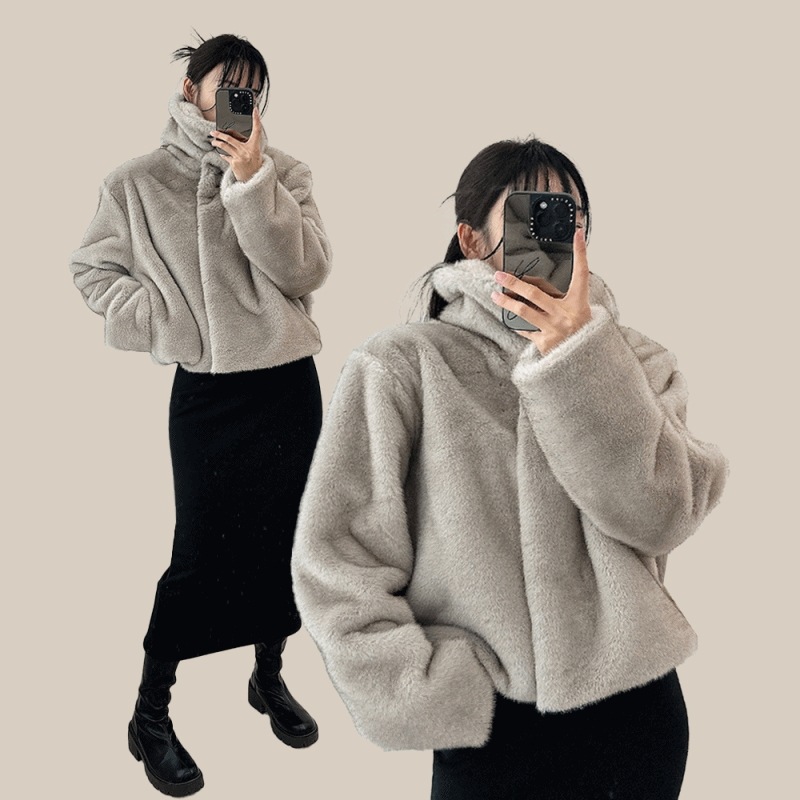 (ハイクオリティ年末ルック) エコファージャケット(2color) パーティールック フェイクファージャケット