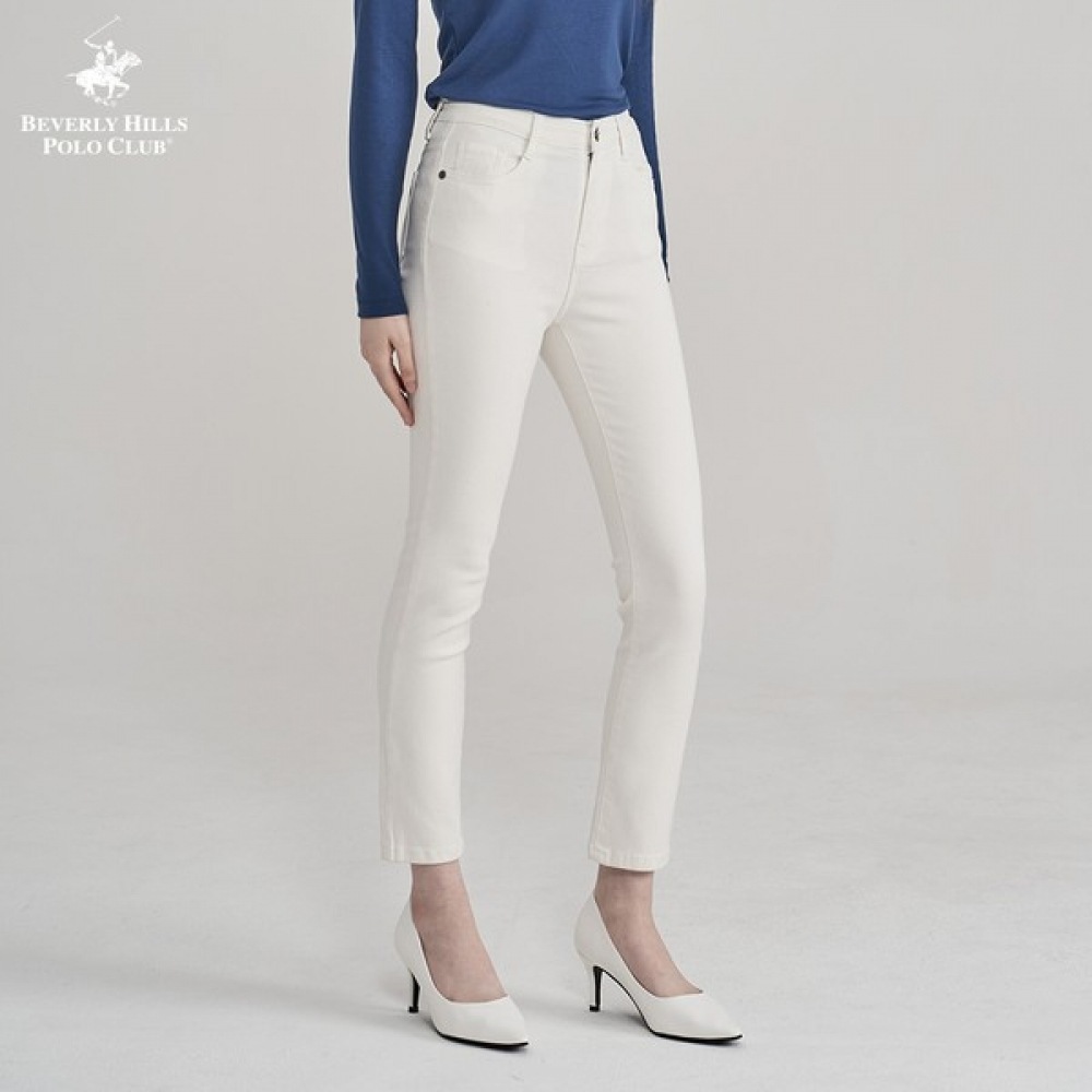 (Jinmania) ビバリーヒルズポロクラブソフトホワイトストレートデニムパンツレディースジーンズパンツ