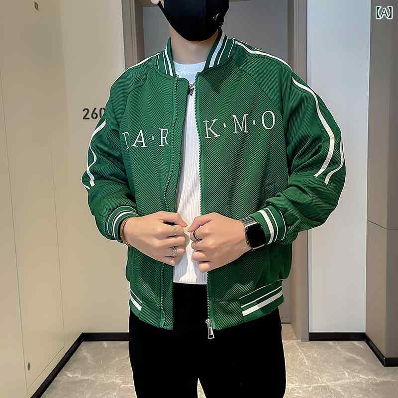 アウター メンズ カジュアル おしゃれ ストライプ ジャケット レター プリント トップス ファッション 服 春秋 コート