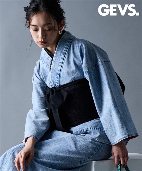 和服・着物・浴衣 レース半衿付き綿100％2部式デニム浴衣 大きいサイズ有 GEVS.