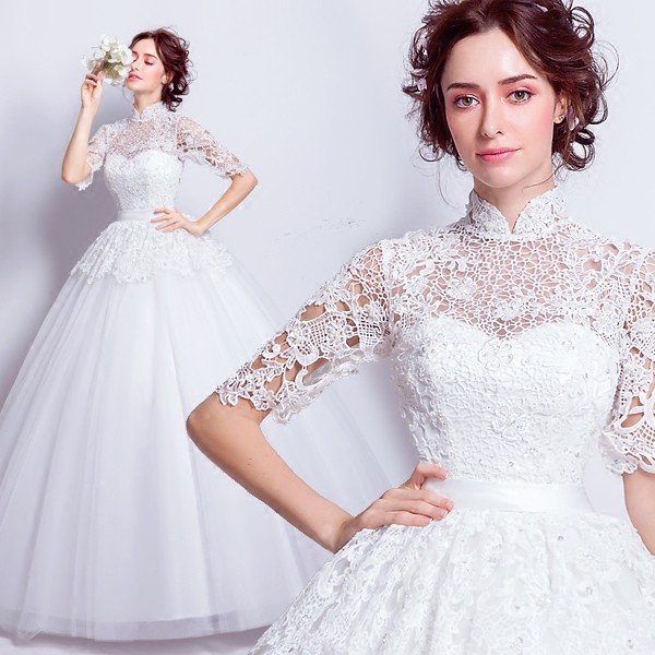 ウエディングドレス 袖付き 二次会 ウェディングドレス 安い 秋冬 結婚式 プリンセス エンパイア 花嫁 ドレス 披露宴 ロングドレス ブライダル 大きいサイズ 品質