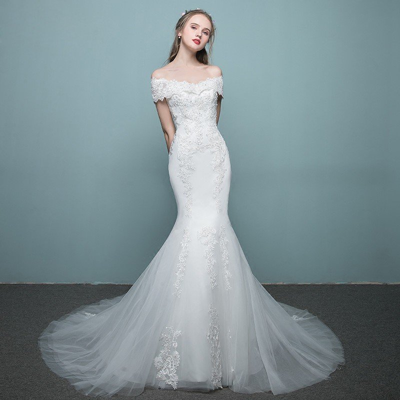 ウエディングドレス 結婚式 ウエディングマーメイドドレス 二次会 花嫁 安い マーメイドドレス ロング 半袖 ブライダル 披露宴