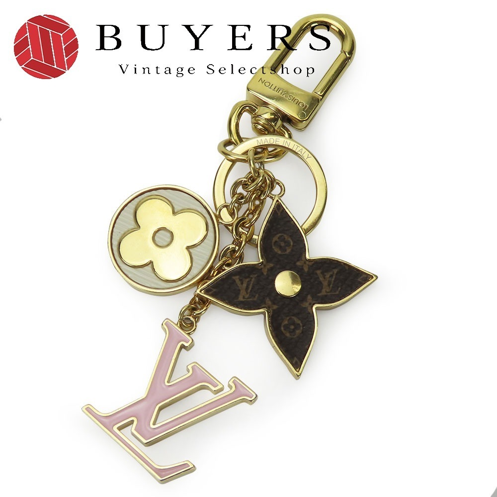 中古 キーホルダー スプリング ストリート M01187 LVシグネチャー モノグラム メタル ブラウン ピンク ホワイト ゴールド金具 キーリング アクセサリー 小物 レディース 女性