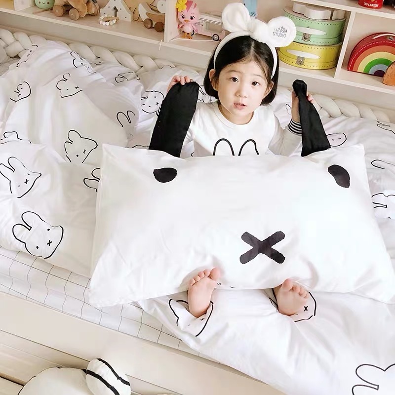 ins風　黒白兎ちゃん　超可愛い純綿ベッド寝具　掛け布団カバー　シーツ　枕カバー　三四点セット 5,189円