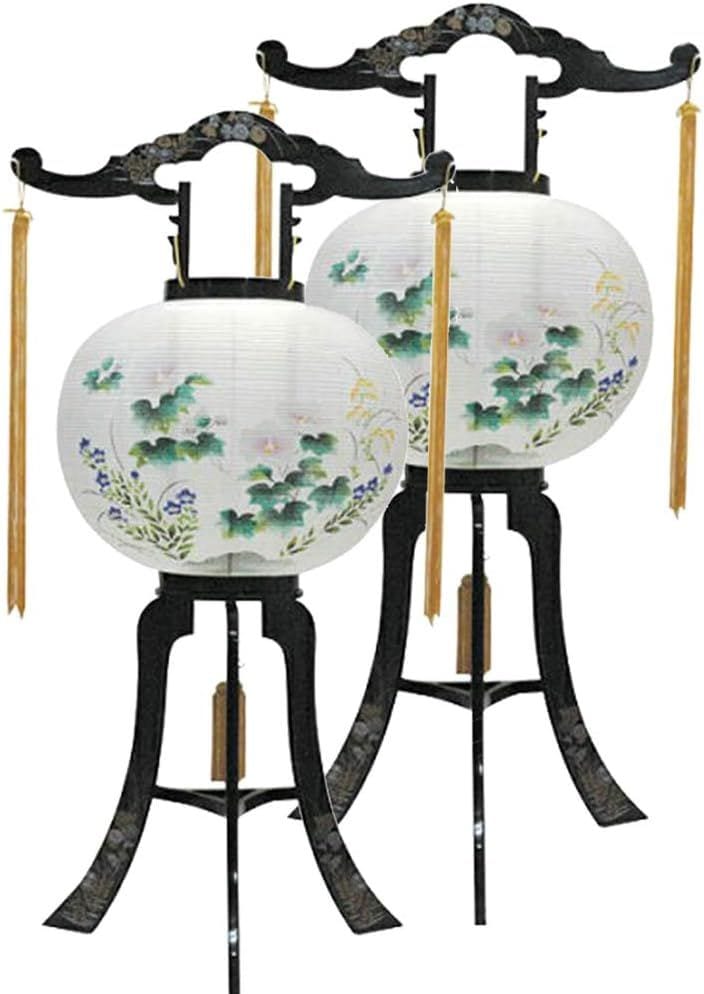 お仏壇のはせがわ 盆提灯 2個セット 11号 (回転 菊蒔絵) 岐阜提灯 盆ちょうちん 回転提灯/新盆 初盆 お盆 (高さ80cm × 幅33cm × 奥行33cm)