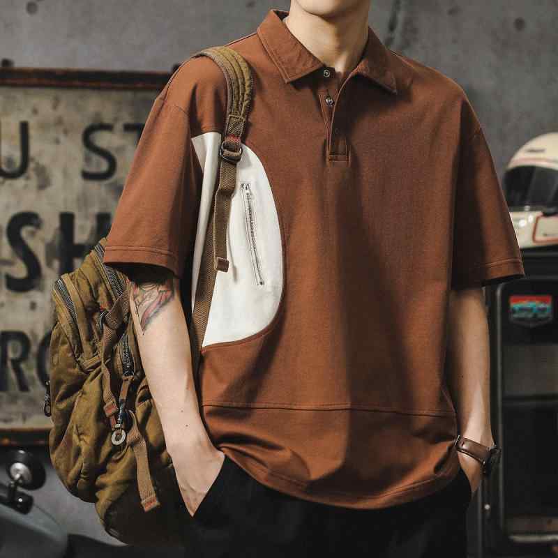 ポロシャツ メンズ トップス コントラストカラー Tシャツ 半袖 サマートップス 楽ちん オーバーサイズ 大きいサイズ 五分袖 ワークシャツ