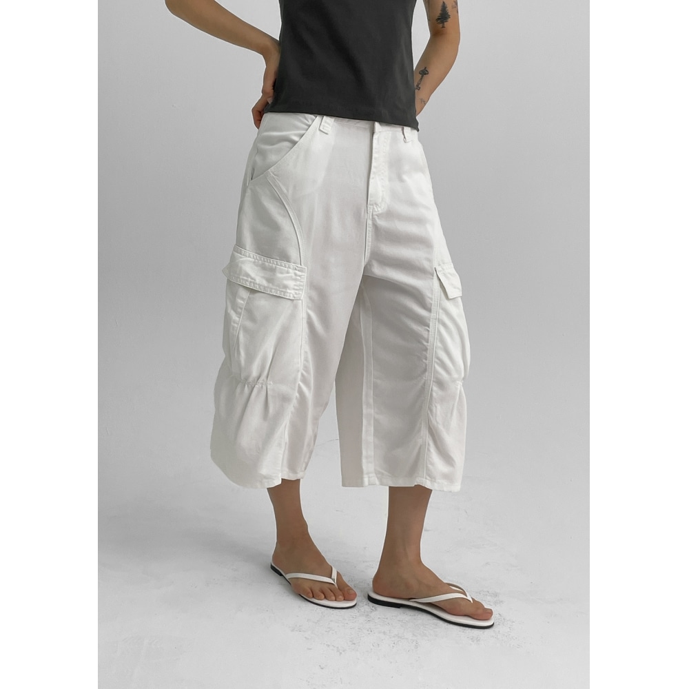 ブラックアップレスナーワイドカーゴバミューダパンツ