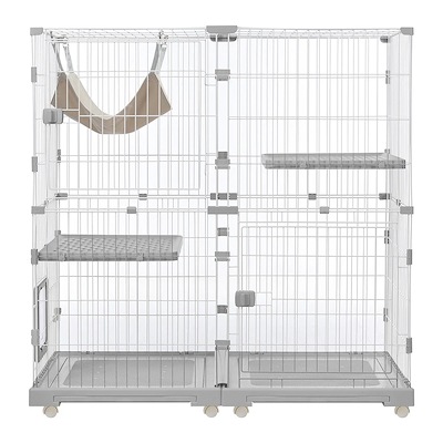 【国内即日発送】猫 ケージ キャットケージ 2段 幅広設計 自由組み合わせ トレー付き 猫ドア付き ハンモック付き 大型 猫ゲージ 高級感 おしゃれ キャットハウス ネコ ハウス 多段 留守番 保護