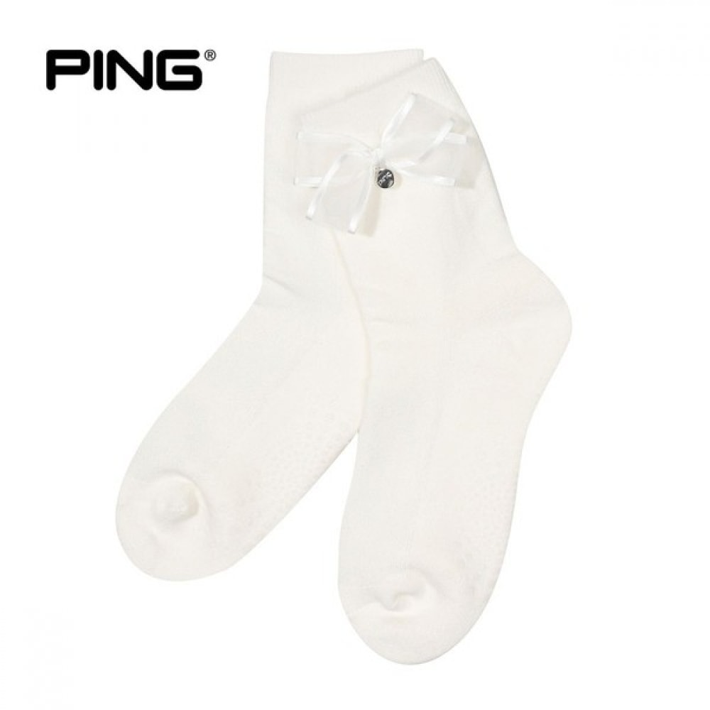[ping] 女性用リボン装飾ミドル丈ソックス