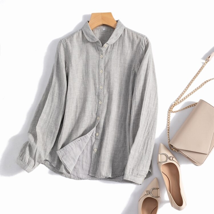 シャツ ブラウス レディースファッション 大きいサイズ トップス 丸襟 ギンガムチェック 柄物 春 秋 冬 XL　着回し 大人女子 シンプル カジュアル オフィスカジュアル 学生 10代 20代