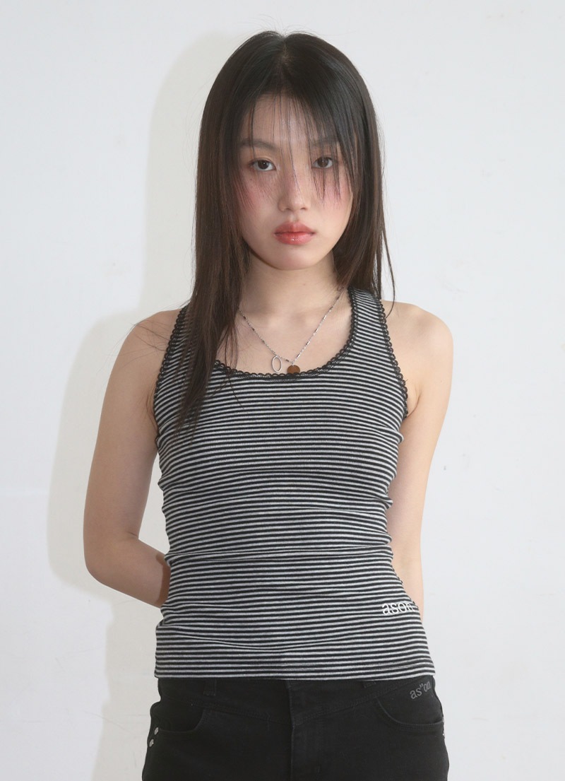 【AS"ON】 RIPPLE STRIPE SLEEVELESS / BLACK 正規品