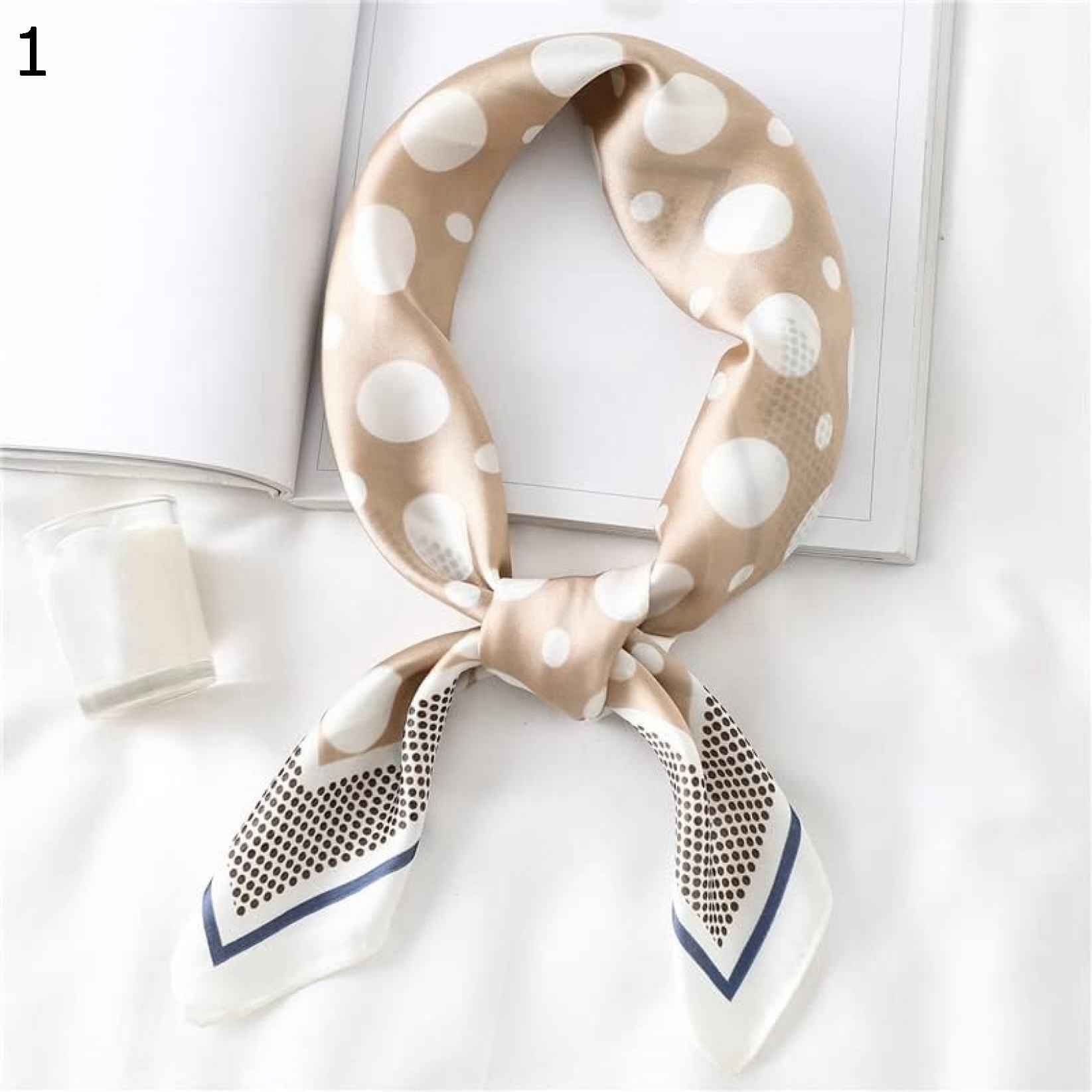 【20%OFFクーポン～】ドット柄 スカーフ バッグ小物 ハンカチ サテン レディース スクエアスカーフ レディース ラップ ヘッドスカーフ ショール スカーフ (Color : Size Khaki