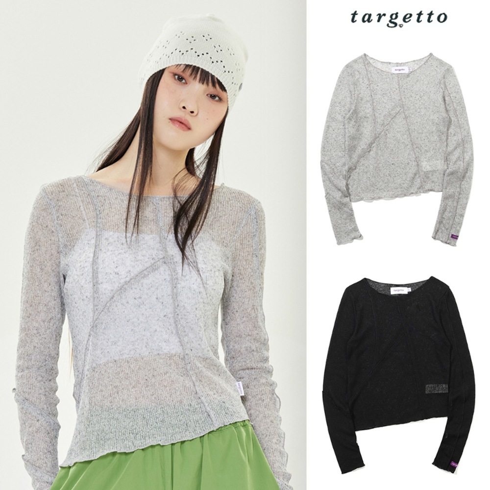 [TARGETTO] CUT OUT SEE THROUGH LONG SLEEVE TEE SHIRT