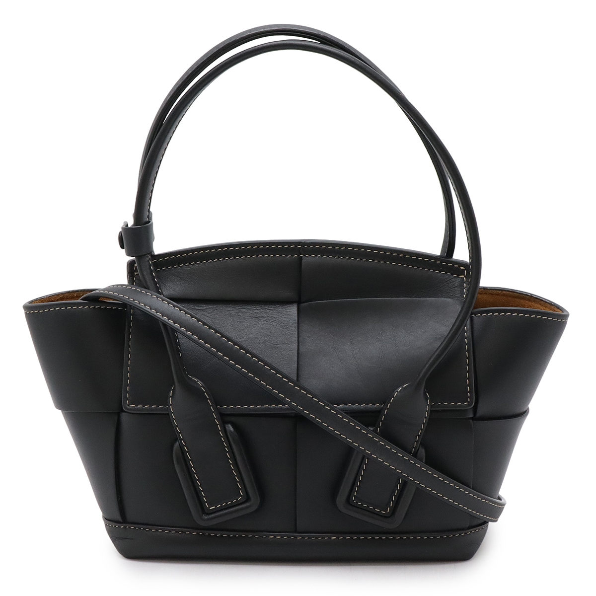 ボッテガベネタ マキシイントレチャート ミニ ザ アルコ ハンドバッグ 2WAYショルダー レザー ブラック 60060