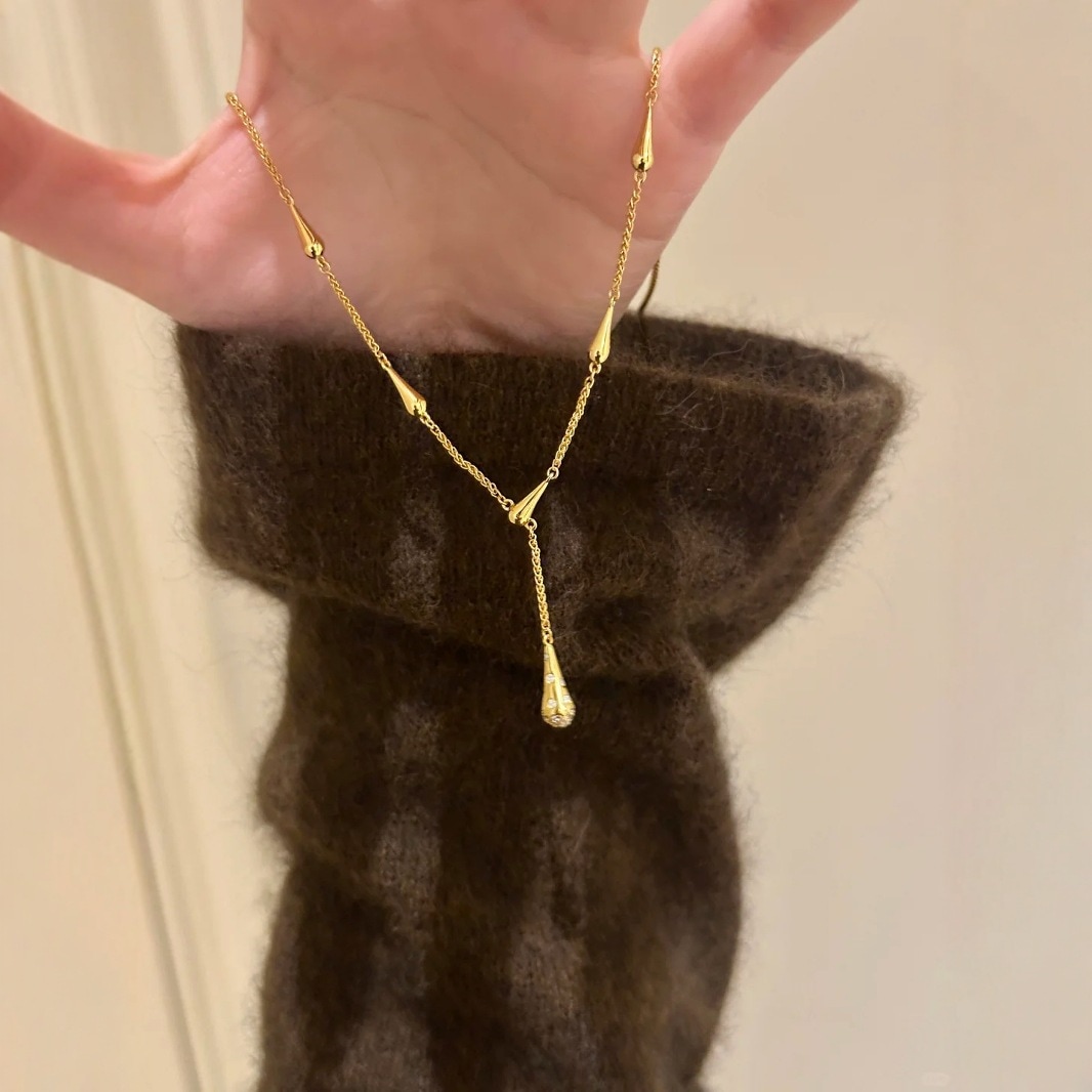 S925スターリングシルバーヴィンテージゴールド砂時計ネックレス秋冬用 - マイクロセット鎖骨チェーン