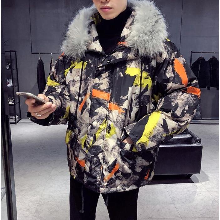 高品質 中綿ジャケット アウター 暖かい ロング丈 ダウンコート メンズ 防寒 厚手 秋冬 迷彩 冬服/M2ＸＬ/フード付き/ファー/格好いい/4色あり！