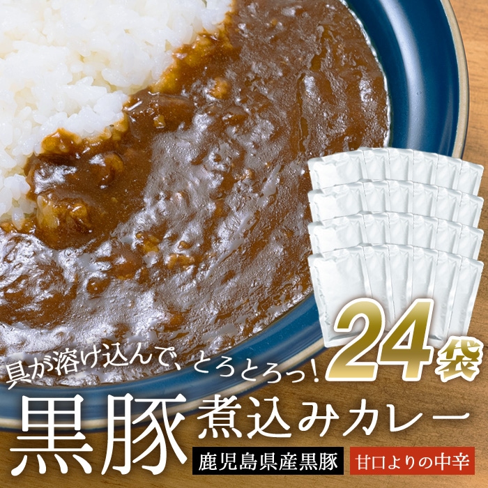 大容量 鹿児島県産 黒豚 煮込みカレー 24袋 業務用 黒豚カレー 濃厚 甘口よりの中辛 ご当地 お試し 簡単調理 常温保存 ドライカレー カレー レトルト食品 惣菜 国産 180g 送料無料