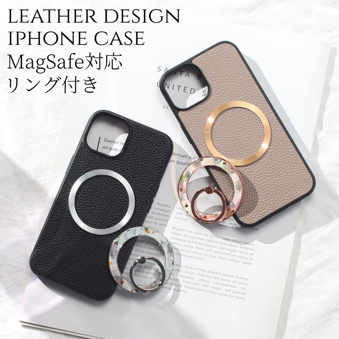 iphone12 ケース リング付き magsafe マグセーフ iphone12Pro iphone12ProMAX マグセーフ対応 レザー スマホリング 12promax 花柄 12pro 12