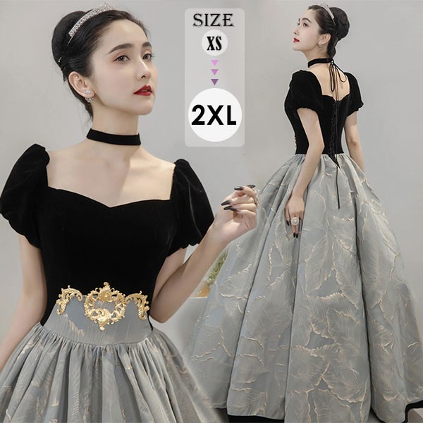 パーティードレス ロングドレス ブラック ロング 結婚式 演奏会 発表会 ドレス ベルベット 二次会 ピアノ 袖あり プリンセス 20代 30代 大人 上品 お呼ばれドレス ad017m3m3n 9,500円