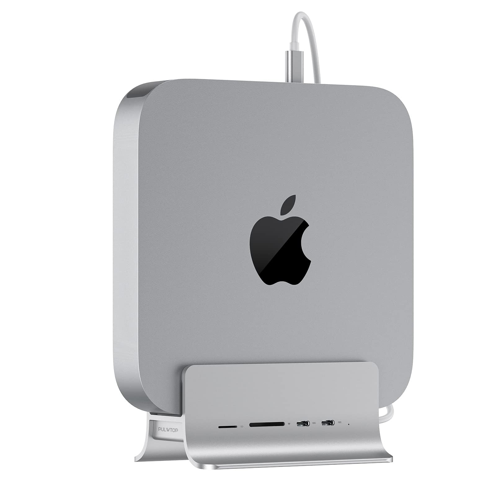 PULWTOP 5 in 1 USB C ハブ Mac Mini用 スタンド 縦置き USB-C ドッキングステーション アルミ合金 2×USB C 3.2 gen 2 10Gbps, 1×Micro