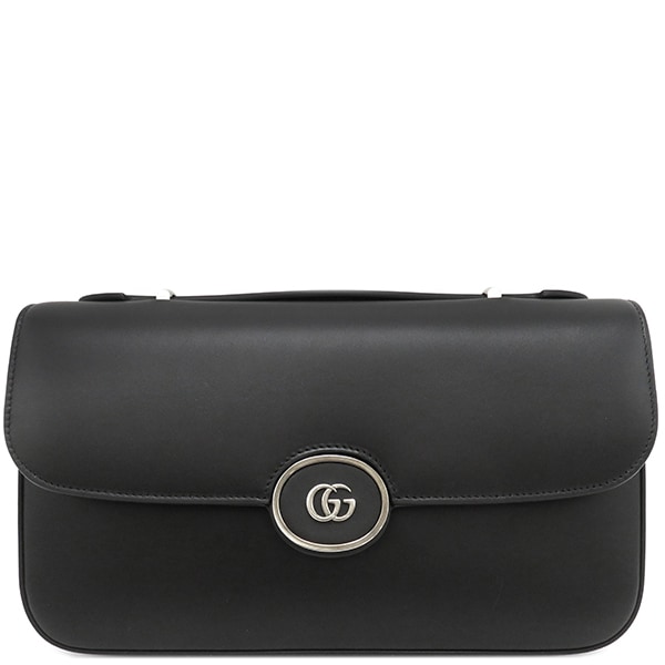 グッチ GUCCI 2WAYバッグ ダブルGプレート レザー ブラック シルバー金具 黒 ショルダー クラッチ 739721 【保存袋】【中古】