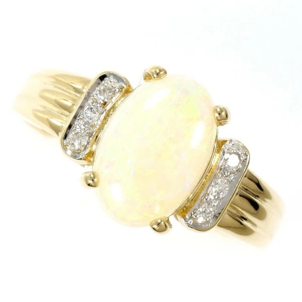 K14 14金 YGWG リング 指輪 13.5号 オパール ダイヤ ジュエリー 中古