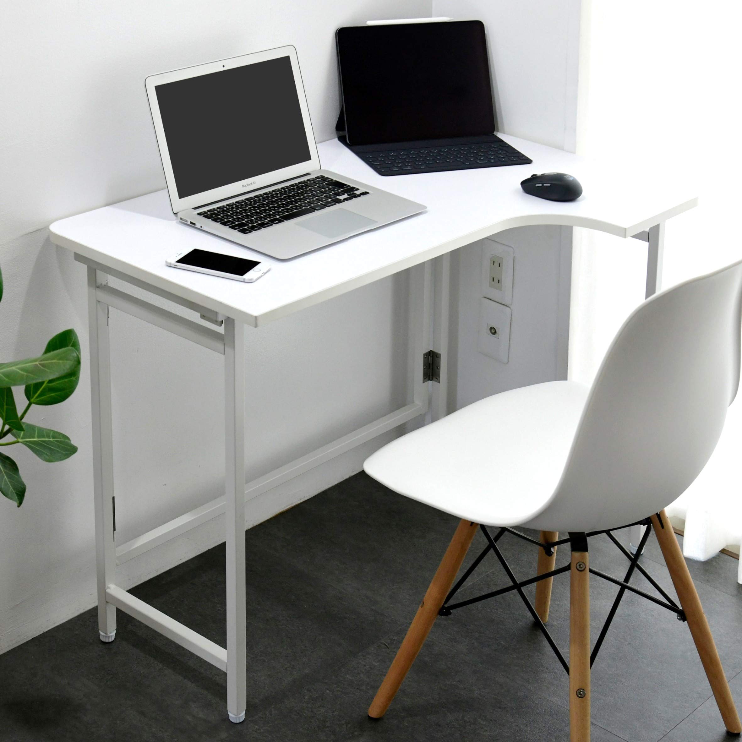 [山善] デスク (L字デスク) 折りたたみ 傷・汚れ・水分・熱に強い天板 なめらかな表面 角が丸い アジャスター付き 幅90×奥行60×高さ70.5cm 完成品 ホワイト/ホワイト RPSTC906