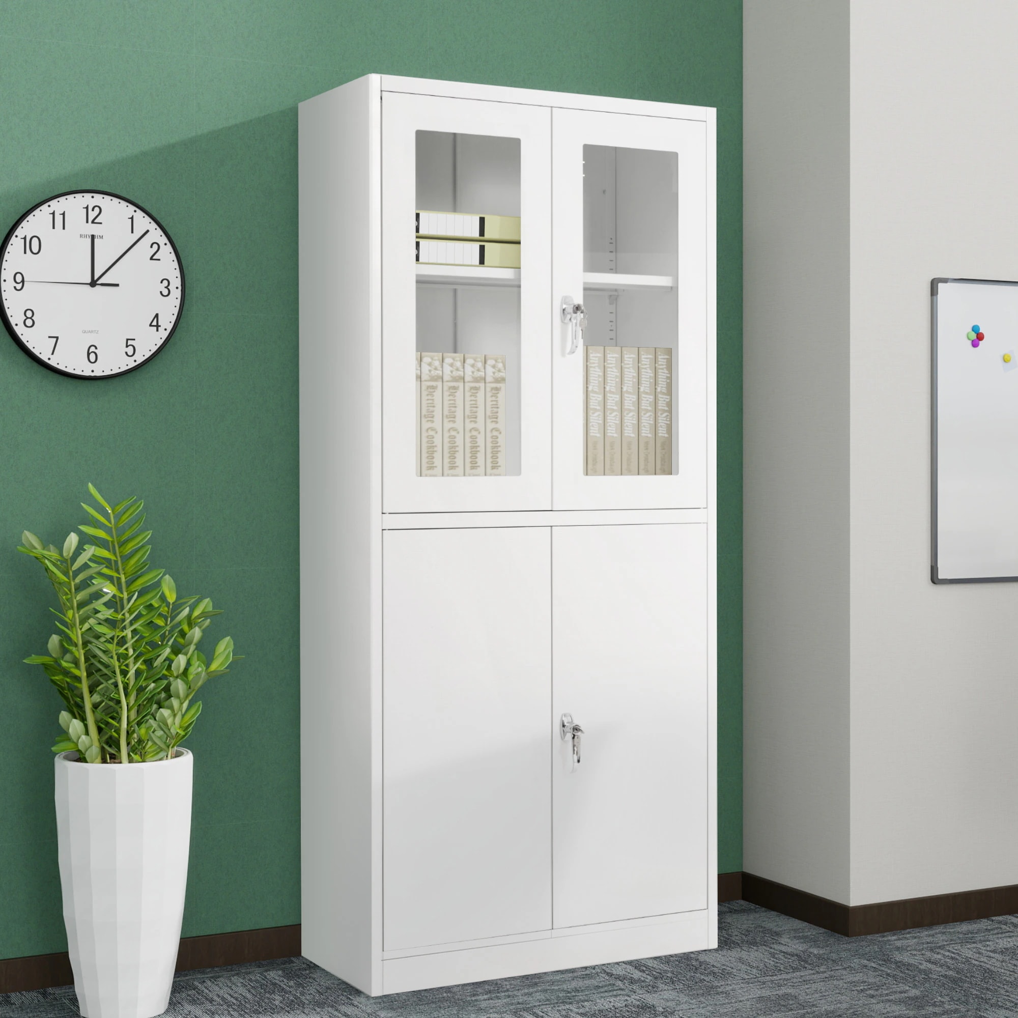 【国内即発送】スチール書庫 両開き書庫 書類保管庫 高さ180cm 保管庫 収納 オフィス 業務用 書庫 おしゃれ キャビネット スチールキャビネット ベース付き 可動棚 A4対応96