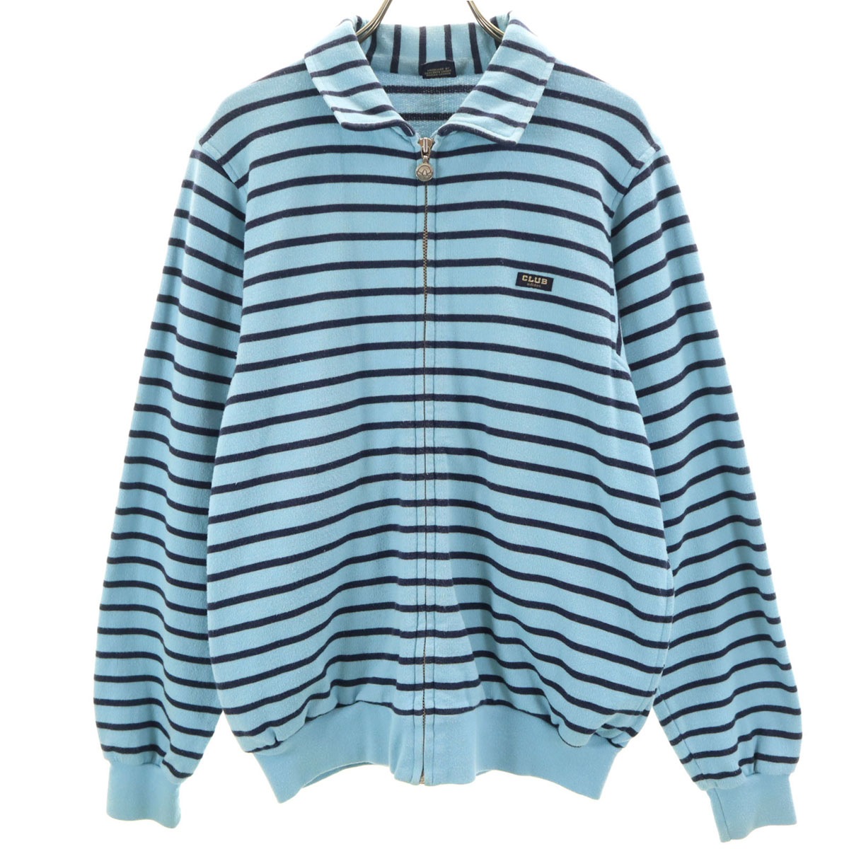 adidas CLUB アディダス クラブ 70s 80s デサント製 ヴィンテージ ボーダー柄 ジップジャケット L 水色 デサント メンズ 古着
