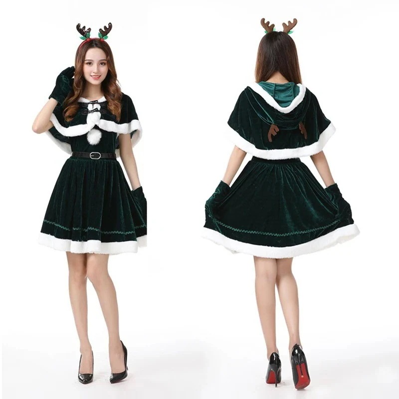 ハロウィンクリスマスパーティー映画テレビセクシー気質女性サンタクロースヘラジカ匹コスプレショー服ファッションファスナー個性かわいい仮装舞踏会お衣装を演じるワンピース5点セット 涼しく楽ちんセットアッ