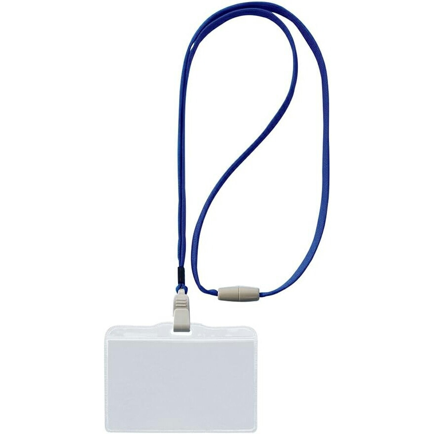 （まとめ買い）ライオン事務器 つりさげ名札 ソフト ヨコ型 平ひも 10個入 N73ER-10P ブルー 287-93 [x3]