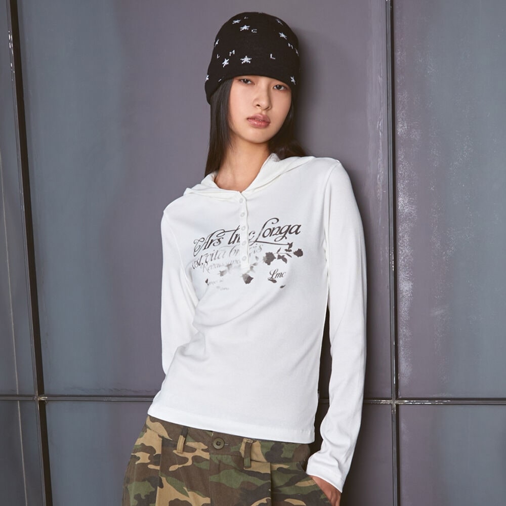 LMC WMボタンフード付きロングシルバーTシャツホワイト