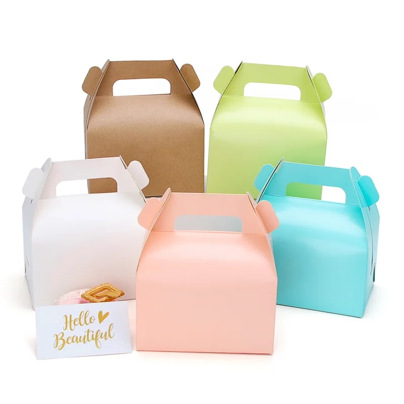 ケーキパッケージボックスポータブルカートンレーザーゴールドシルバーホワイト牛革ピンクグリーンブルーデザート10個