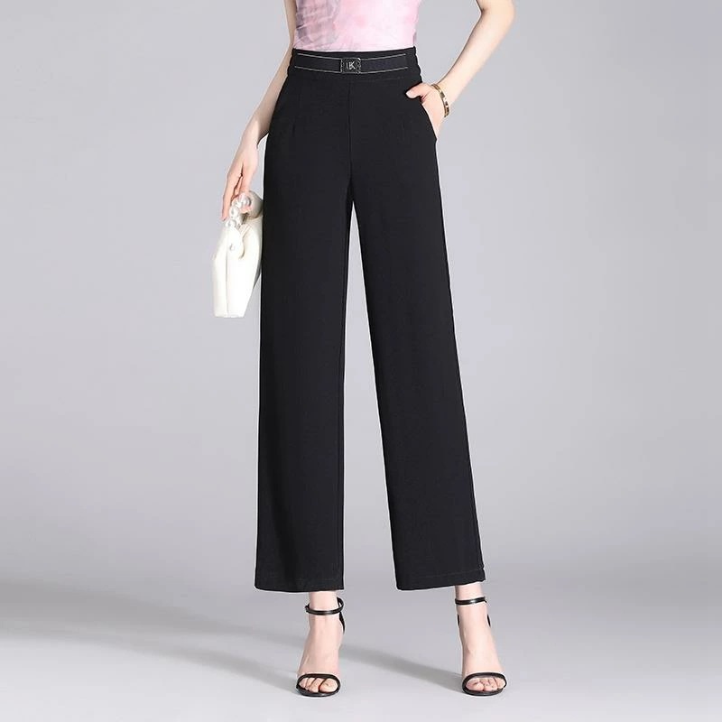 レディース ファッション おしゃれ 上品 シンプル 夏 シフォン ワイド パンツ 薄手 涼しい 涼しい ハイウエスト パンツ カジュアル ドレープ 黒 ストレート パンツ