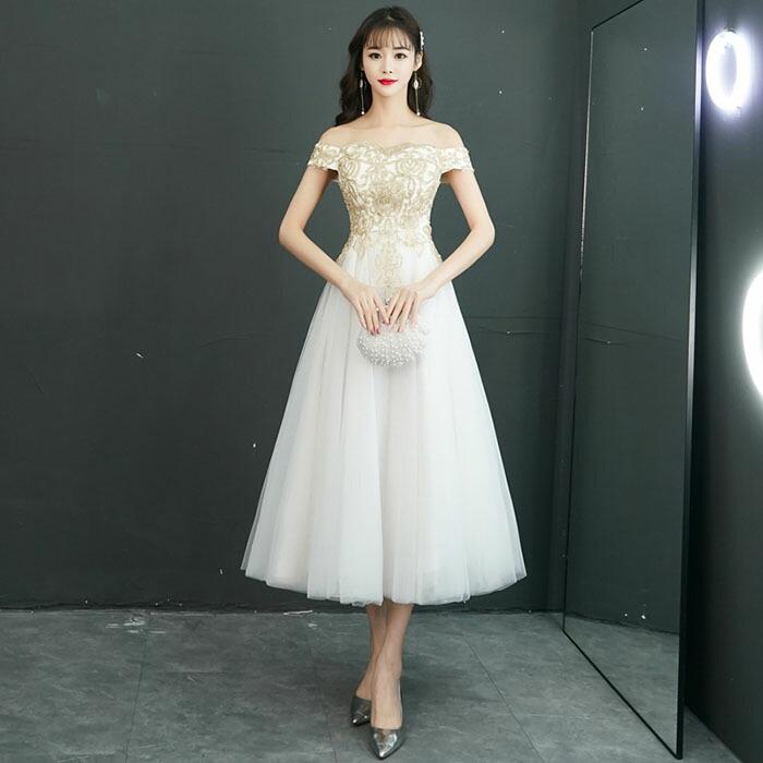 ウエディングドレス ミモレ丈ドレス ウェディングドレス 結婚式 wedding dress 二次会 花嫁 パーティードレス 大きいサイズ ブライダル 披露宴 オフショルダー